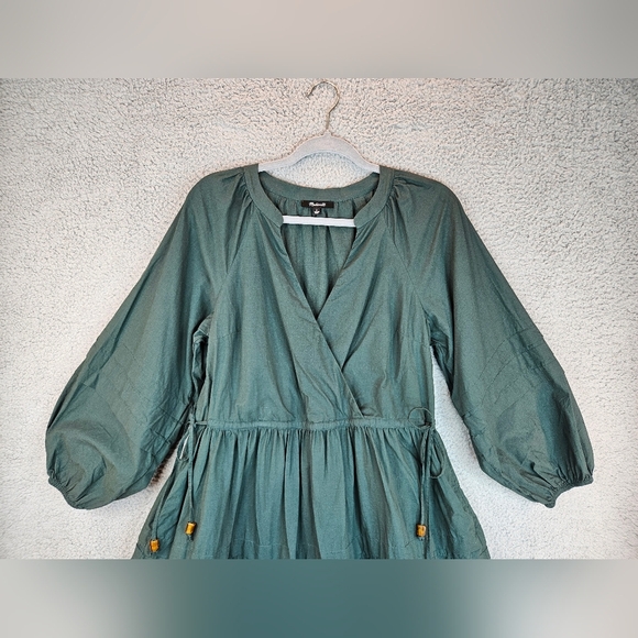 Madewell Womens Oaklynn Green All Cotton Long Sleeve Drawstring Dress Sz-S *READ - Picture 4 of 15